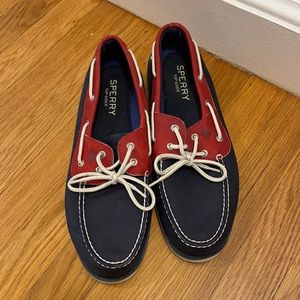 Sperry red white and blue boat shoe